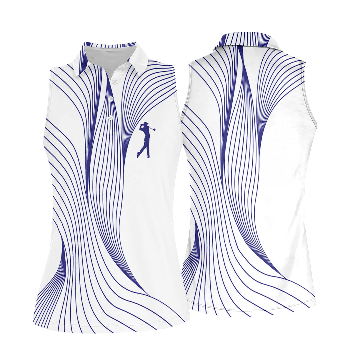 Geometric Line Wavy Line Purple And White Women's Golf Tops, Ladies Golf Shirts, Women's Polo Shirt