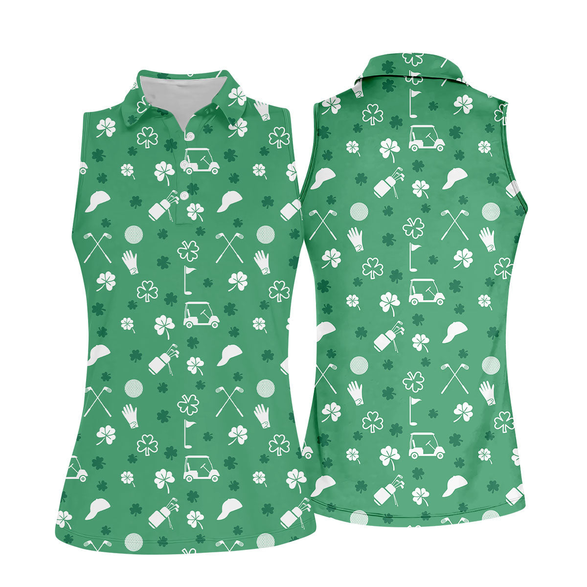Golf Items Seamless Pattern St. Patrick’s Day Shamrock Golf Shirt, Women's Golf Tops, Ladies Golf Polos