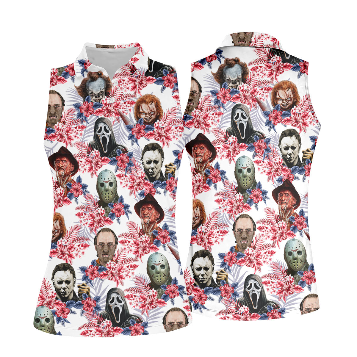 Tropical Horror Character Halloween Golf Shirt, Women's Golf Apparel, Printed Golf Shirt