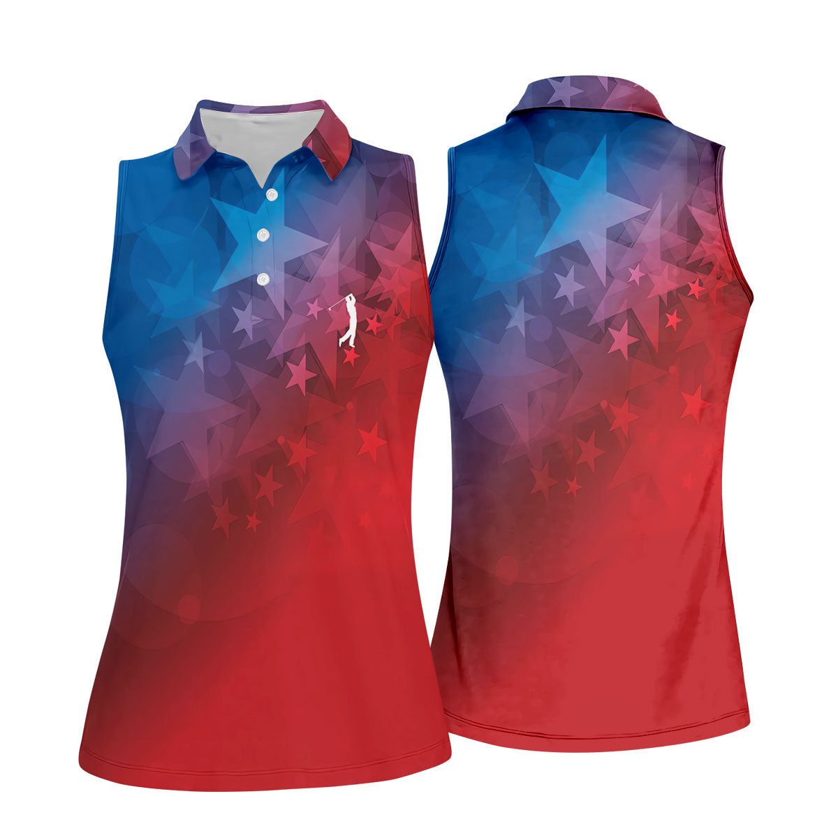 American Flag Pattern Golf Tournament Red And Blue Women Golf Top, Ladies Golf Shirts