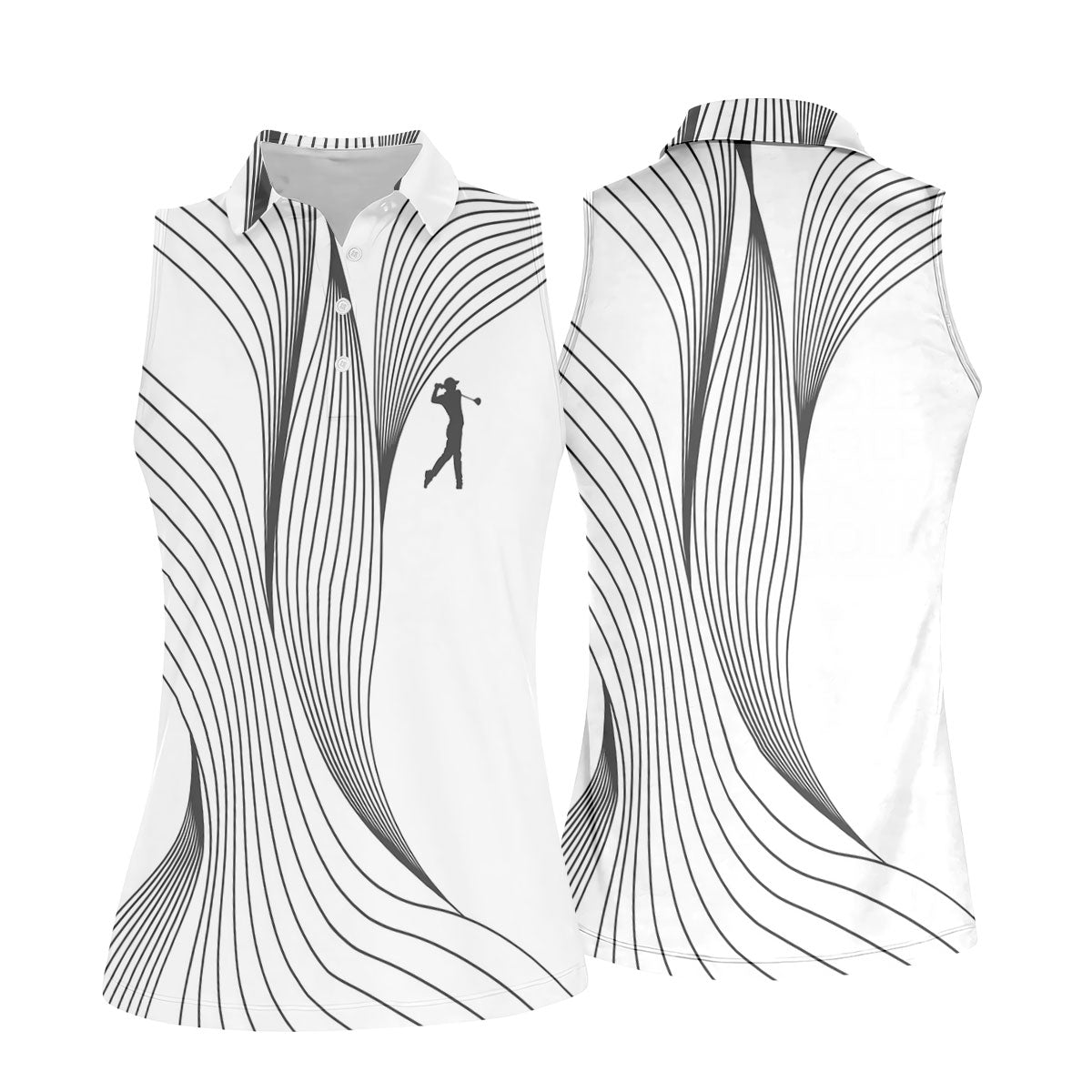 Geometric Line Wavy Line Black And White Women's Golf Tops, Ladies Golf Shirts, Women's Polo Shirt