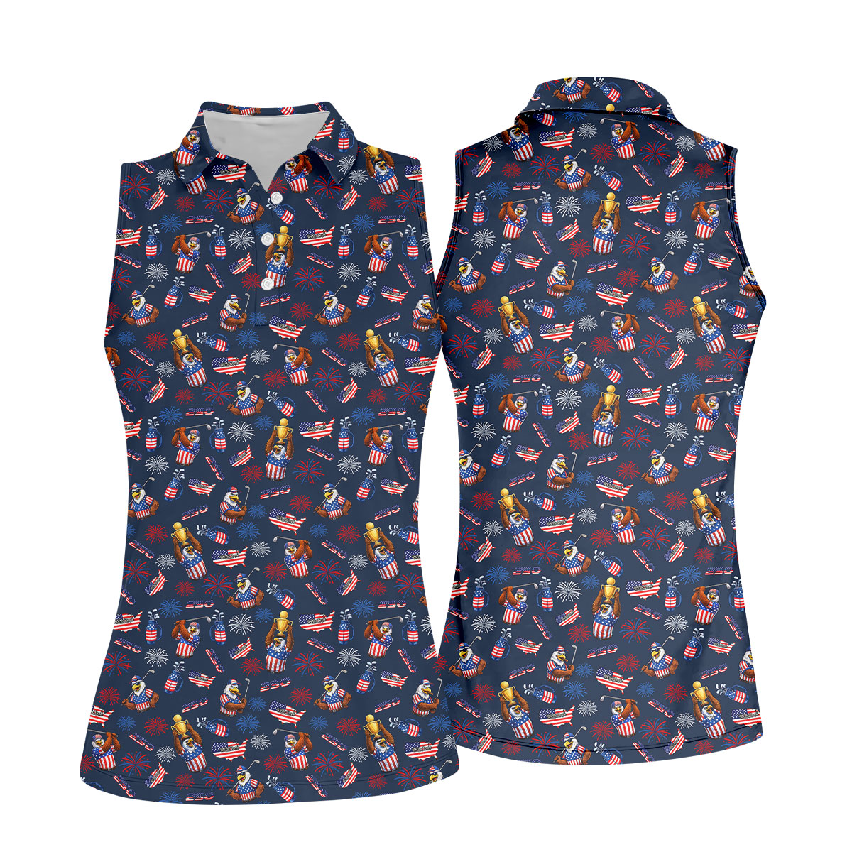 Patriotic Bald Eagle 250 Celebration Ladies Golf Tops, Patriotic 4th Of July Golf Shirt For Women