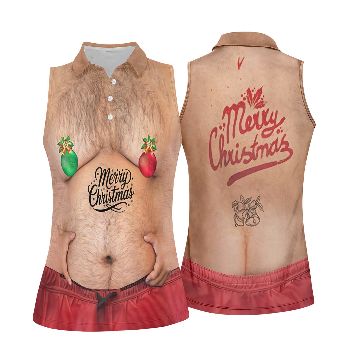 Funny Ugly Hairy Belly Women's Golf Tops, Christmas Golf Shirt, Ladies Golf Polos, Golfing Apparel