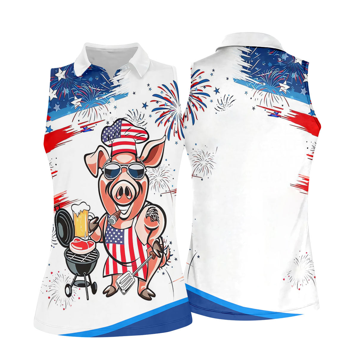 Patriotic American Flag Funny BBQ 250th Anniversary Women's Polo Shirt, Ladies Golf Shirts