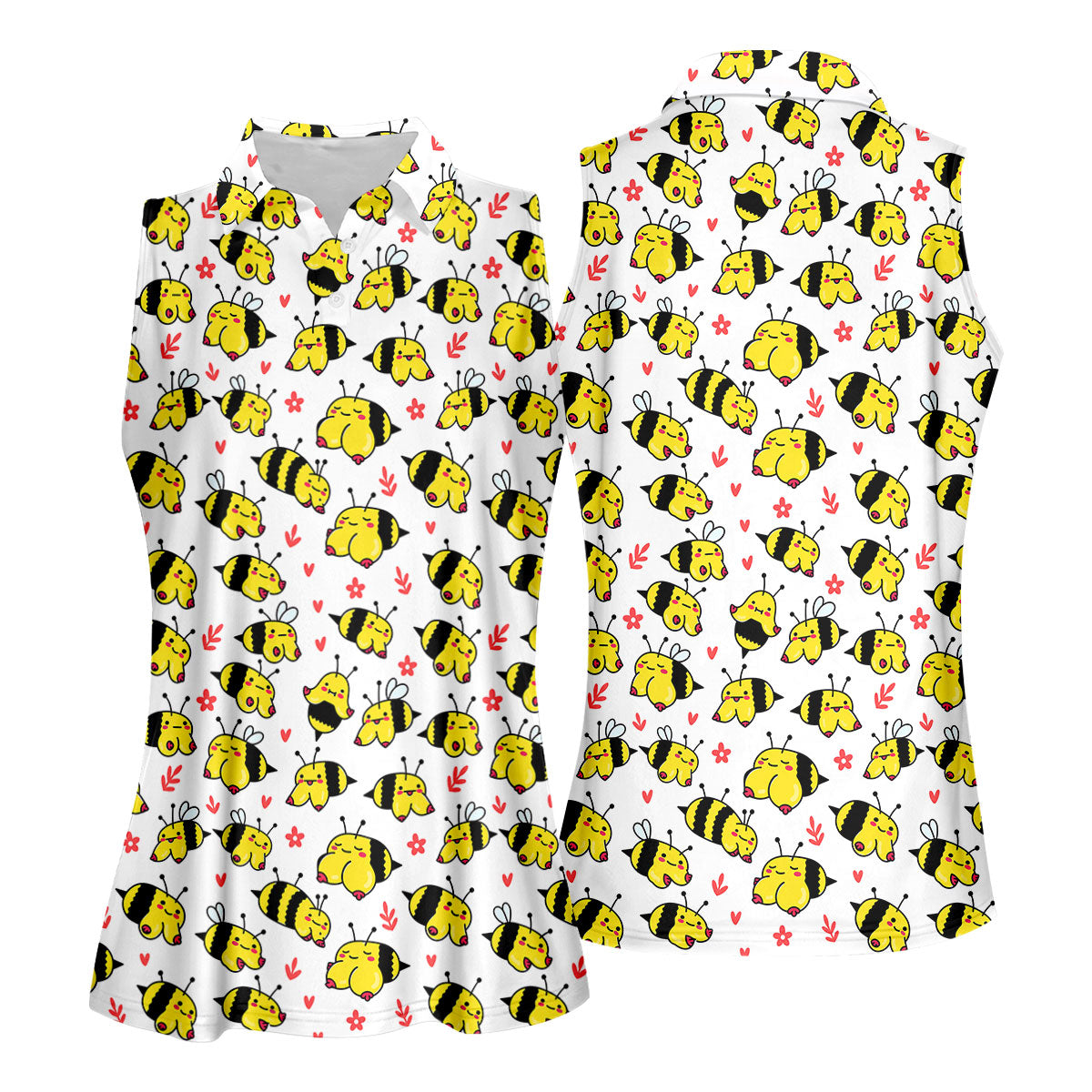 Funny Bee Breast Cancer Pattern Polo Shirt, Women’s Golf Polo, Golf Shirts For Women
