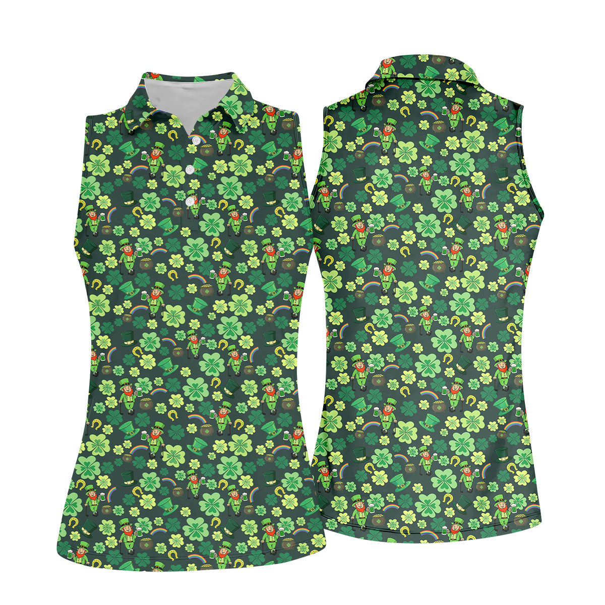Shamrock St Patrick's Day Dark Green Golf Shirt, Women's Golf Tops, Ladies Golf Polos, Women's Polo Shirt