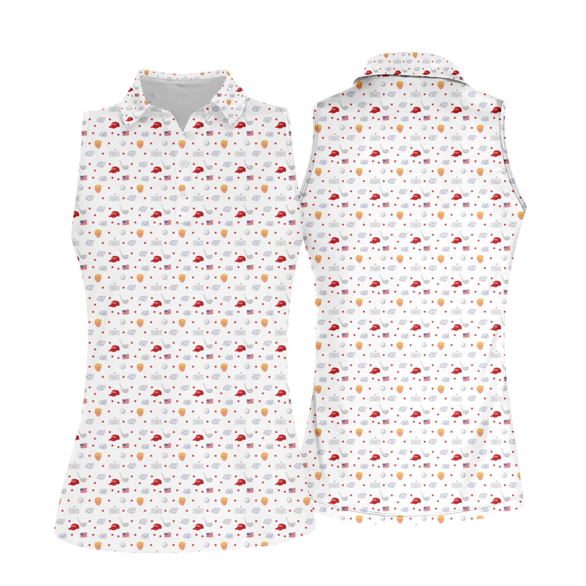 45 47 US Flag Pattern White Golf Shirt, Funny Golf Shirt, Women's Golf Tops, Ladies Golf Shirts