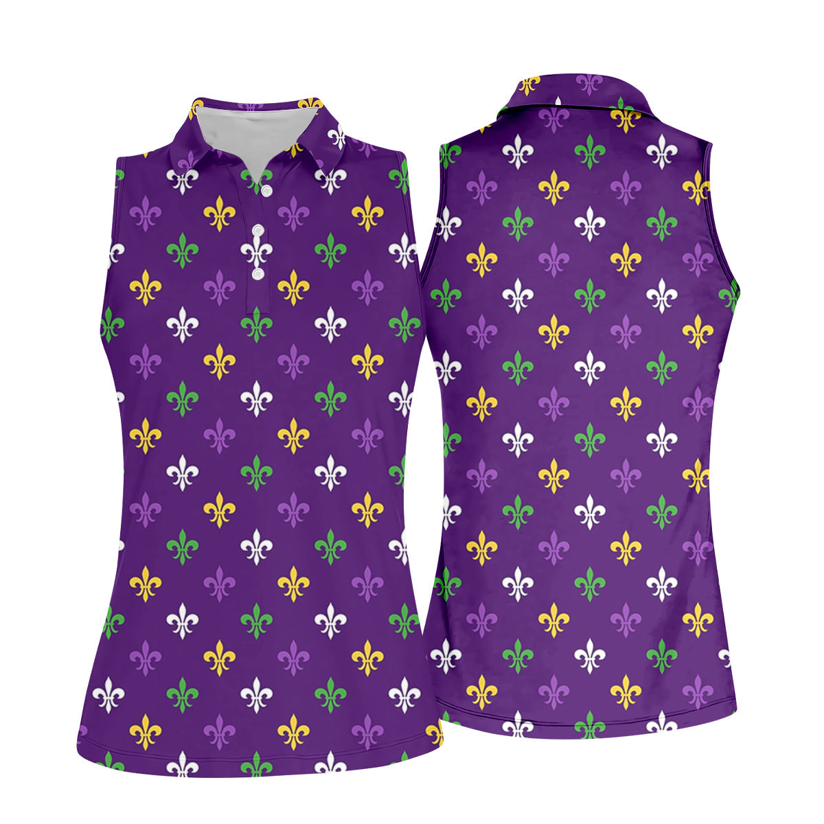 Purple Green Gold Fleur De Lis Pattern Purple Golf Shirt, Mardi Gras Golf Shirt, Golf Shirt For Women