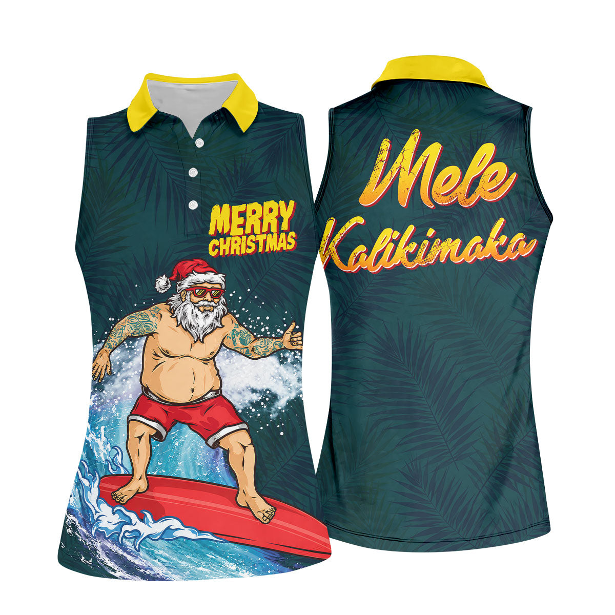 Surfing Santa Mele Kalikimaka Christmas Polo Shirt, Womens Golf Polo, Hawaiian Golf Shirt
