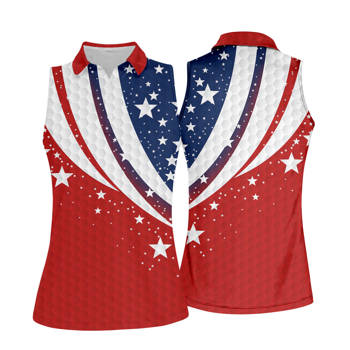 Stars And Stripes Golf Ball Pattern Patriotic 4th Of July Golf Shirt, 250 Celebration Golf Shirt For Women