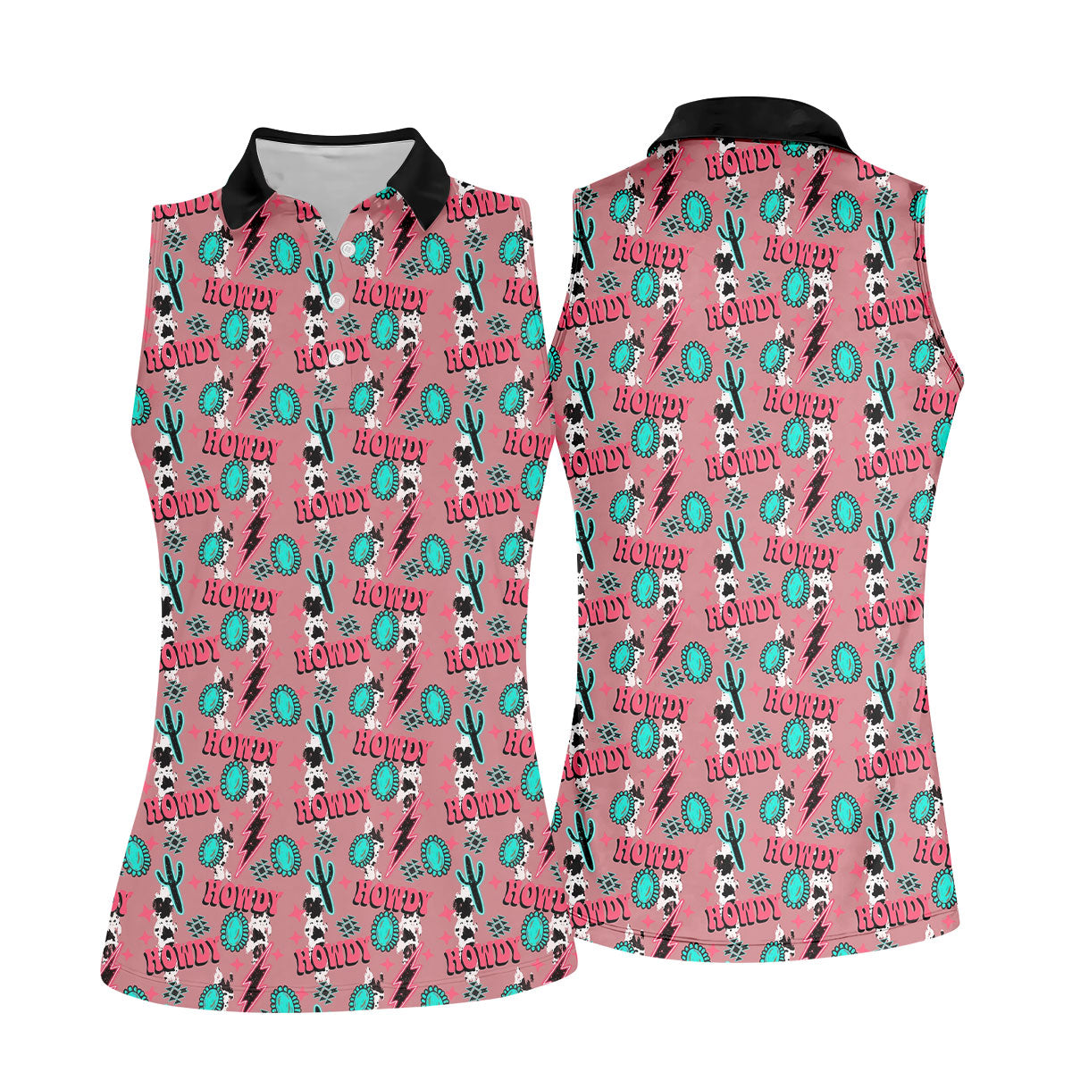Howdy Pink Lightning Bolts Western Theme Women Golf Top, Ladies Golf Shirts, Golf Shirt For Women