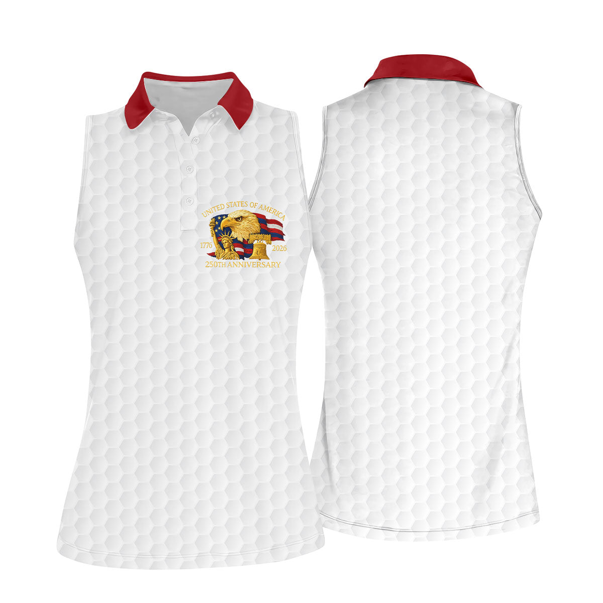 United States 250th Anniversary Patriotic Eagle White Custom Golf Shirts, 4th Of July Golf Shirt For Women