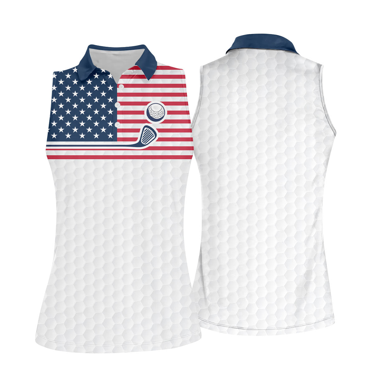 Patriot American Flag Wedge Golf Club Golf Ball Pattern Women's Golf Tops, 250th Anniversary Patriotic Golf Shirt