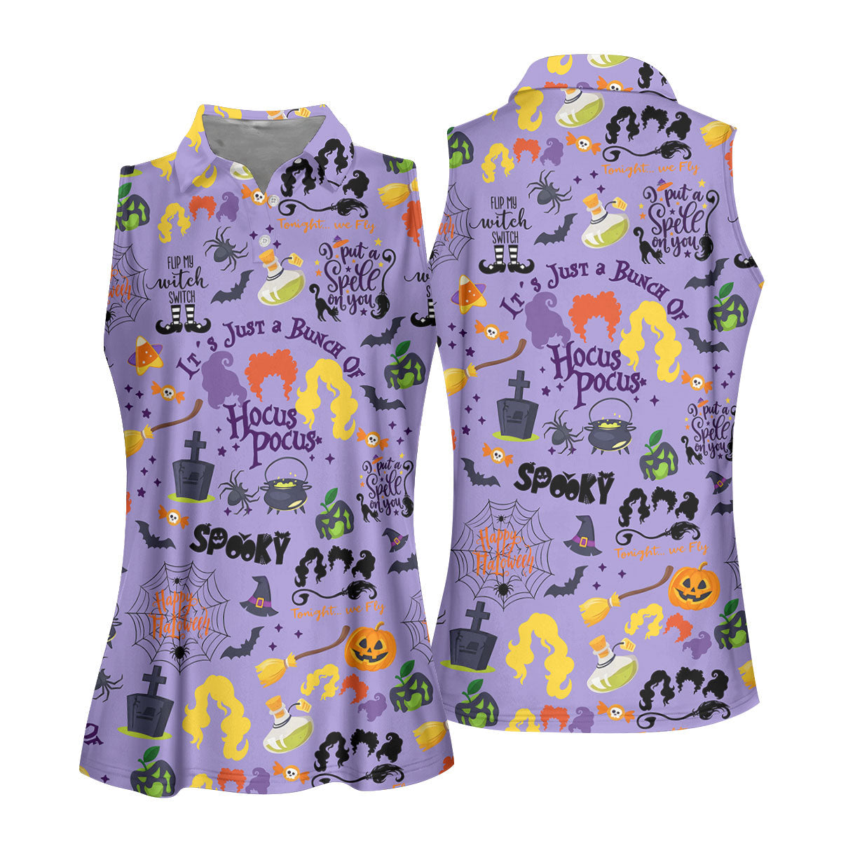 Happy Halloween Witch Spell Pattern Polo Shirt, Women's Golf Polo, Hawaiian Golf Shirt