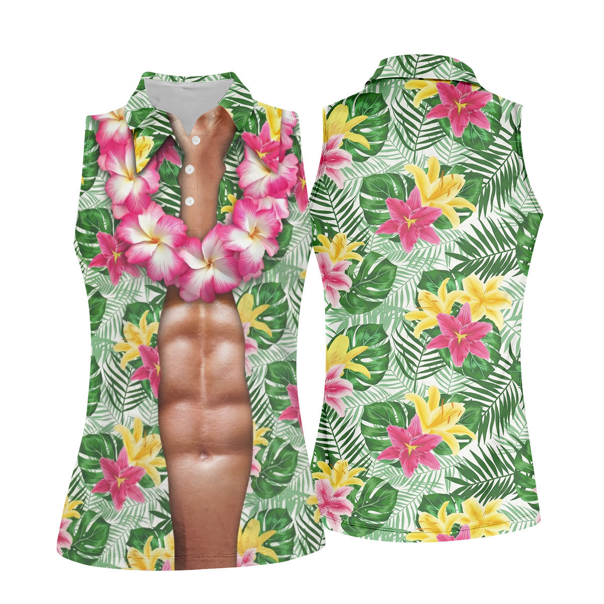 Muscle Costume Hawaiian Golf Shirt, Fun Women's Golf Shirts, Ladies Golf Polos