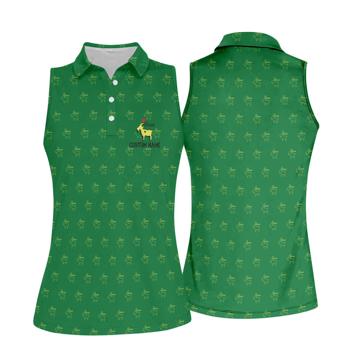 Tiger Woods Golf Tournament Goat Seamless Pattern Performance Golf Shirt, Women Golf Top