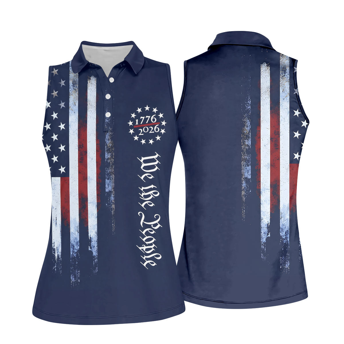 We The People 250 Years Navy Vintage Golf Shirt, Patriotic 4th Of July Golf Shirt For Women