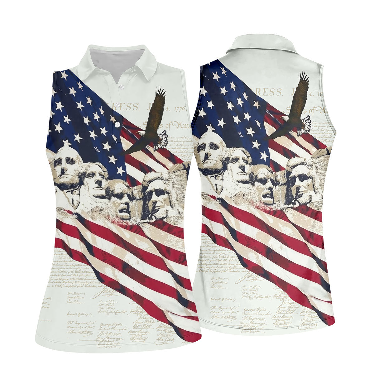 Mount Rushmore American Flag Pattern 4th Of July Patriotic Golf Shirt, 250th Anniversary Women's Golf Tops