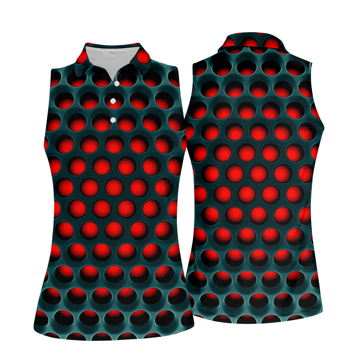 3D Effect Circular Pattern Red Golf Shirt, Cool Golf Outfit, Women Golf Top, Ladies Golf Shirts