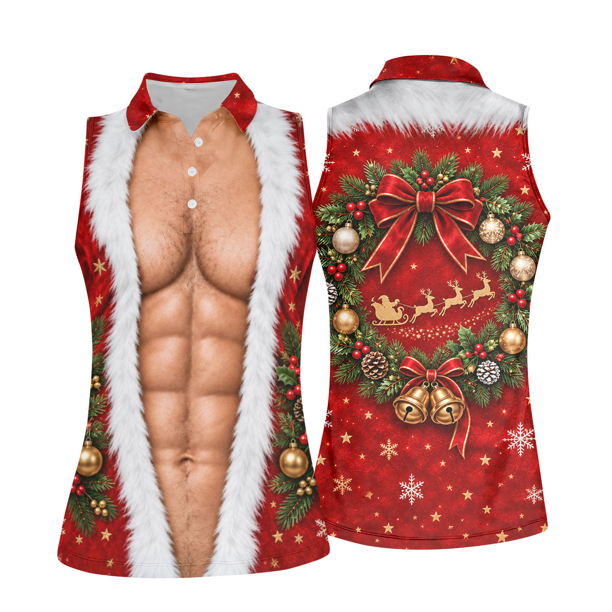Santa Muscle Body Christmas Golf Shirt, Womens Golf Tops, Ladies Golf Shirts