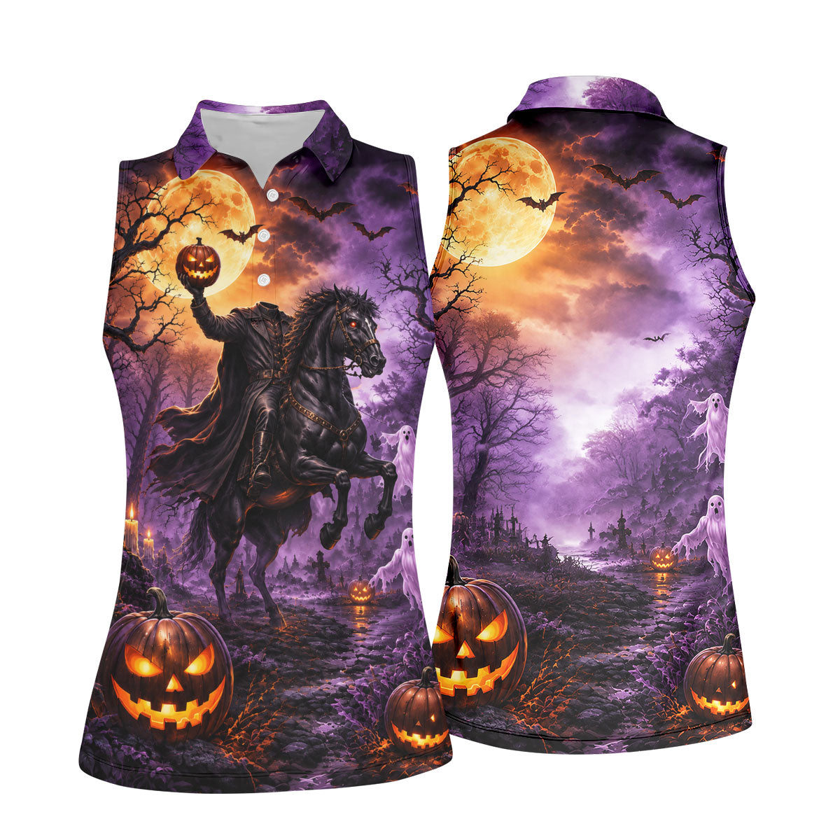 Halloween Headless Rider Horror Character Polo Shirt, Ladies Golf Shirts, Womens Golf Tops