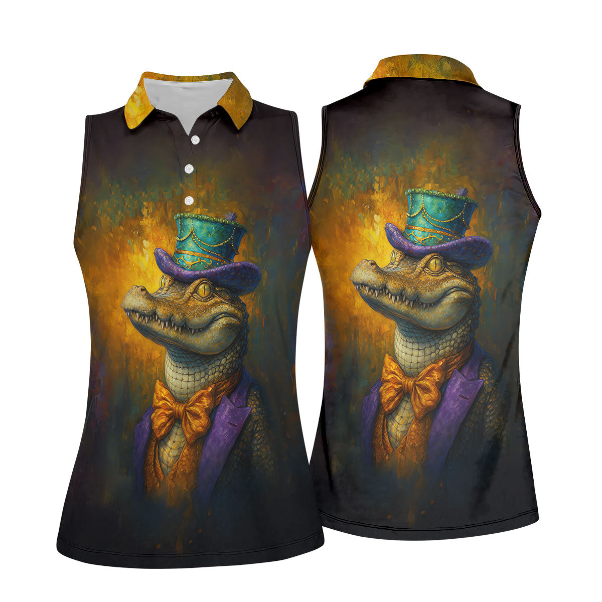 Mardi Gras Aligator Retro Golf Shirt, Women's Golf Shirts, Women's Golf Tops, Ladies Golf Shirts