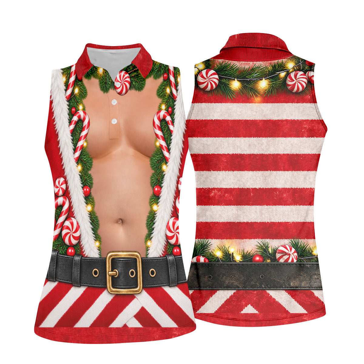Christmas Candy Cane Santa Suit Polo Shirt, Ladies Golf Top, Women’s Golf Apparel