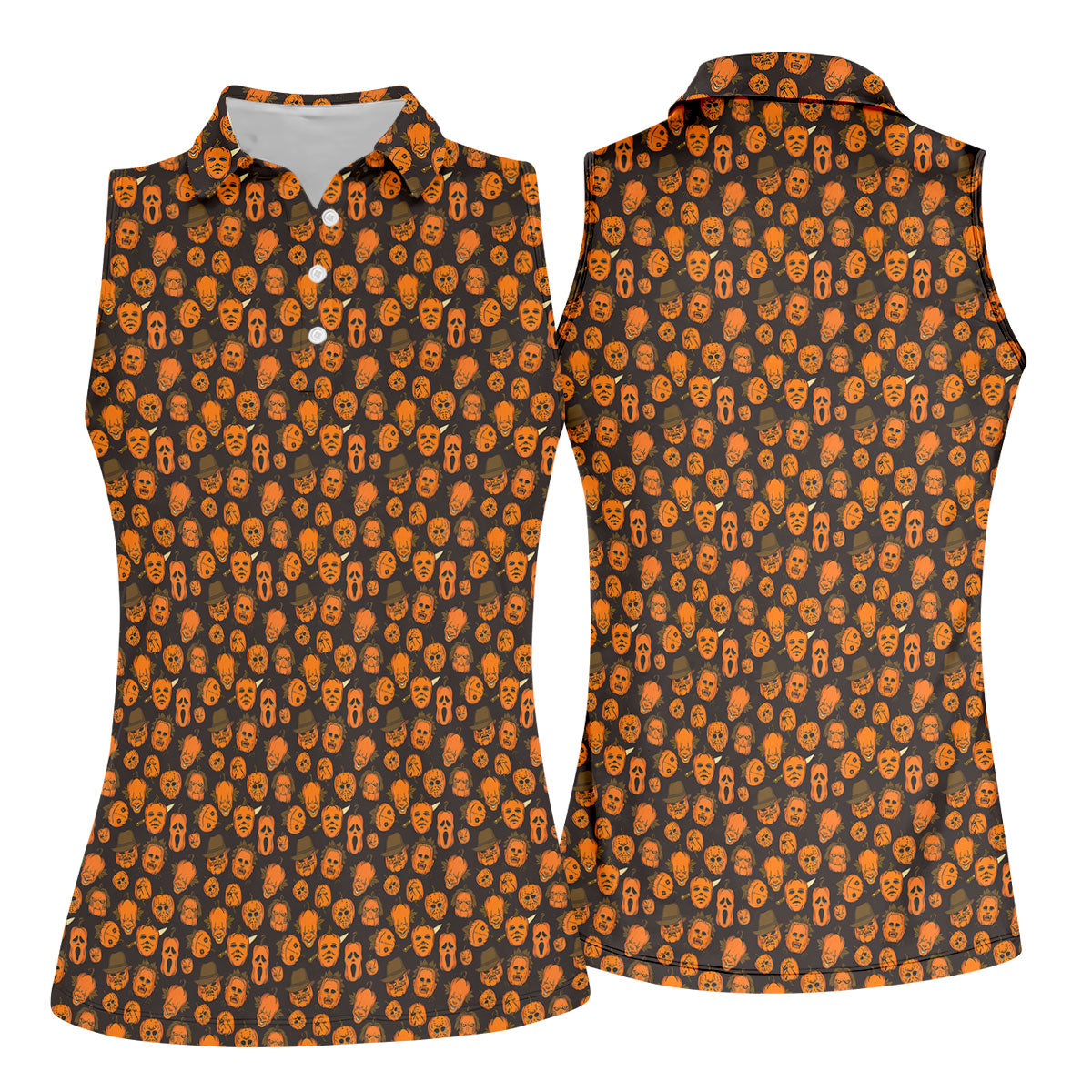 Halloween Horror Character Pumpkin Pattern Golf Shirt, Women’s Golf Polo, Printed Golf Shirt