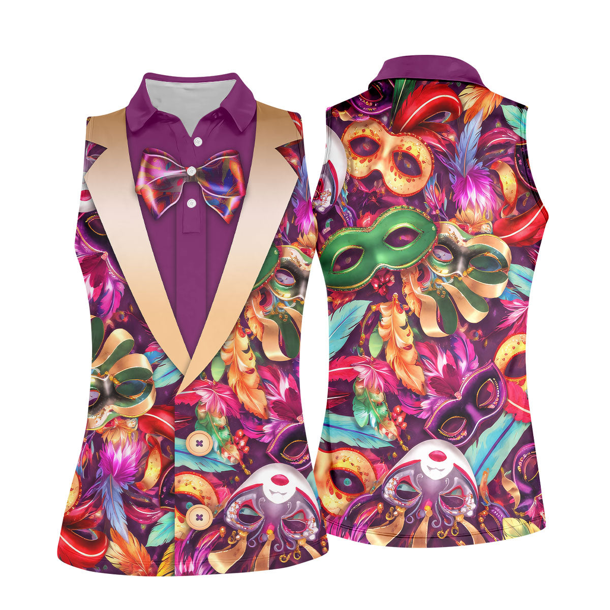 Colorful Mardi Gras Suit Print Fun Women's Golf Shirts, Women's Golf Tops, Ladies Golf Polos