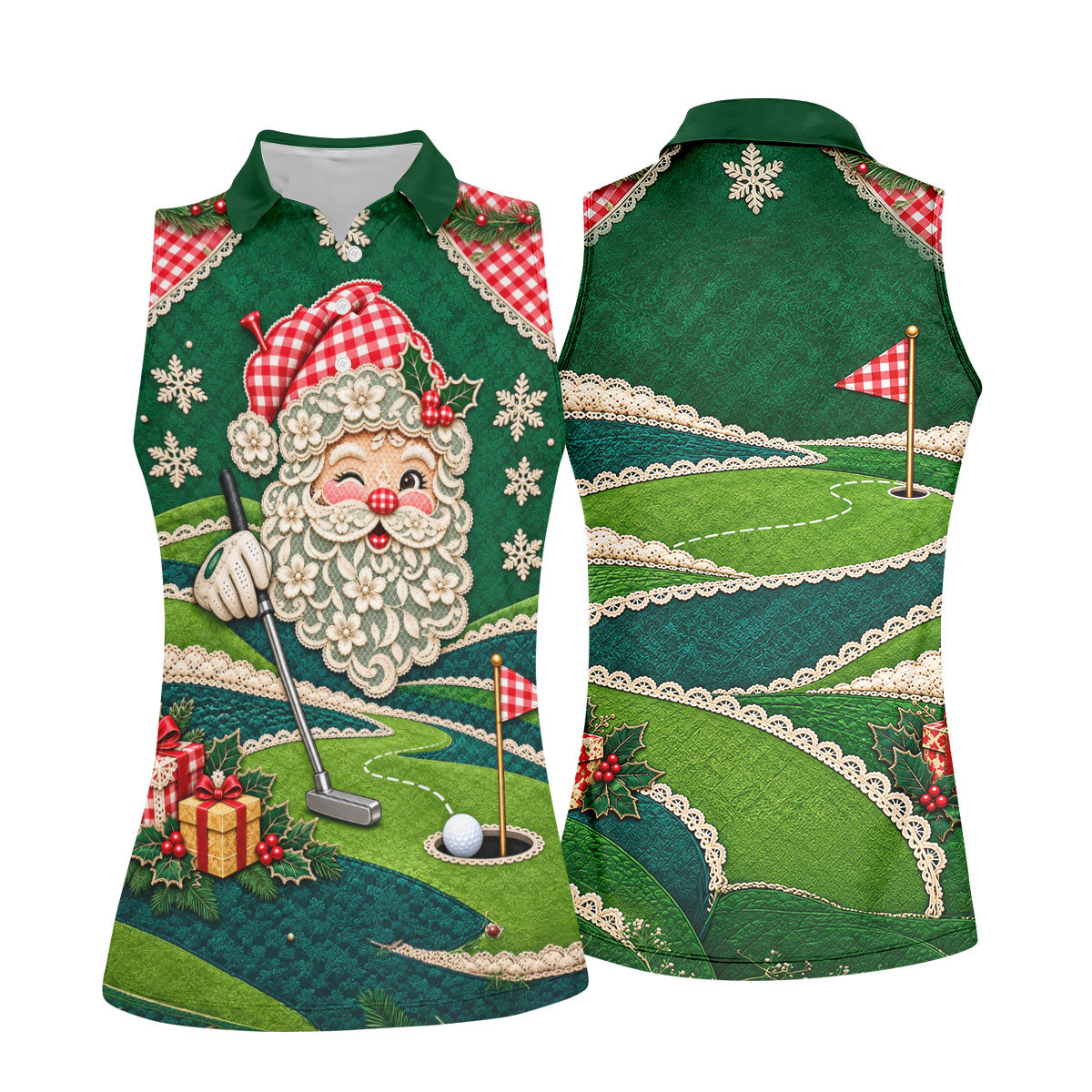 Christmas Winking Santa Polo Shirt, Christmas Golf Shirts, Golf Apparel For Women