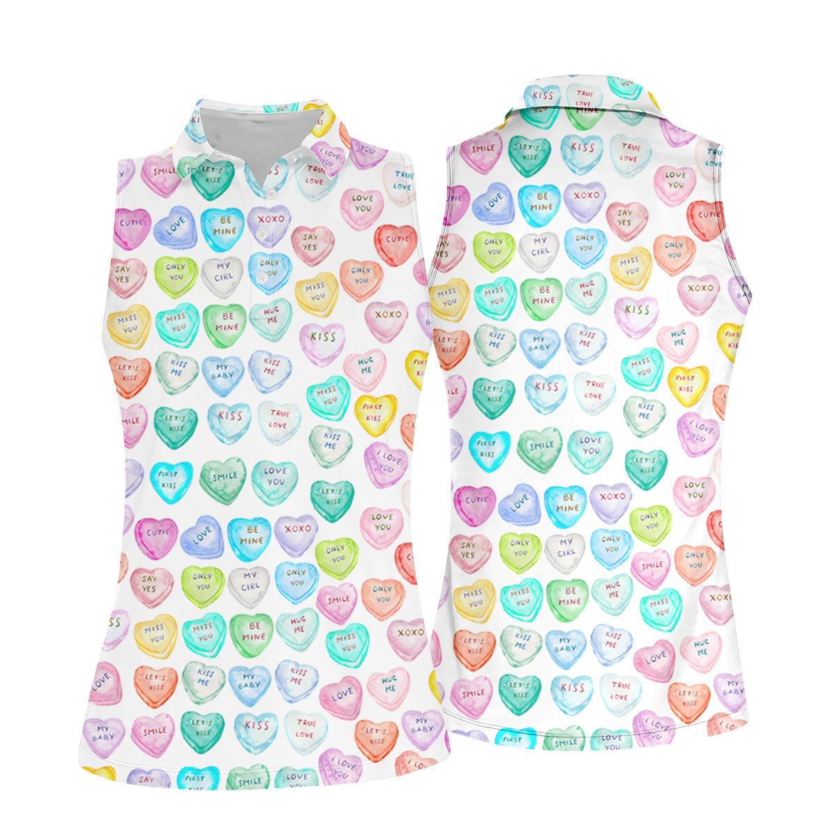 Sweet Words Watercolor Heart Women Golf Top, Valentines Golf Gift, Ladies Golf Polos