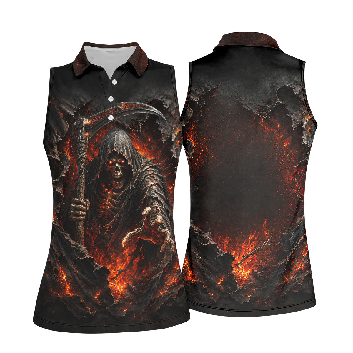 Halloween Grim Reaper Horror Character Polo Shirt, Womens Golf Tops, Hawaiian Golf Shirt
