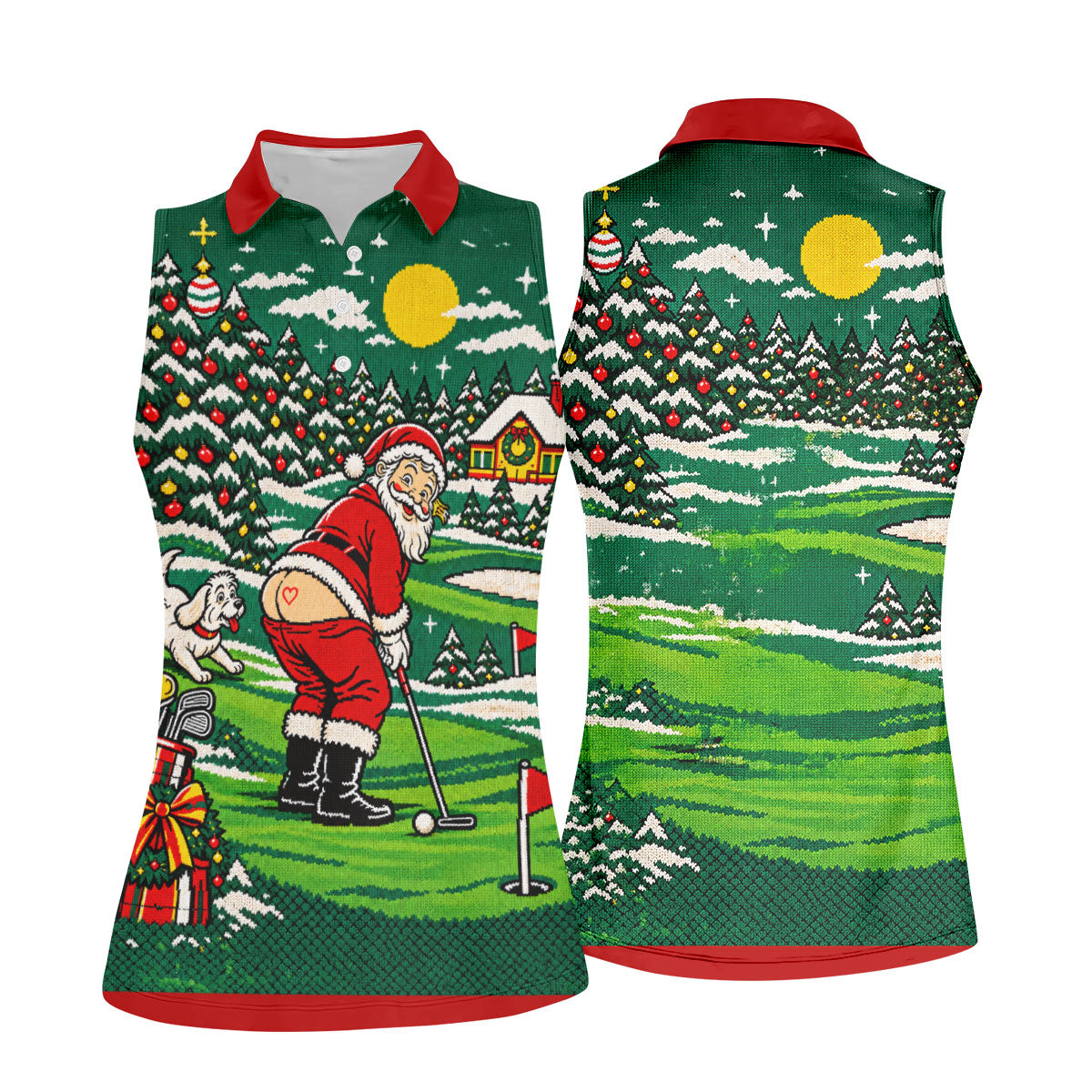 Funny Santa Mooning Dog Christmas Golf Shirt, Womens Golf Tops, Ladies Golf Shirts