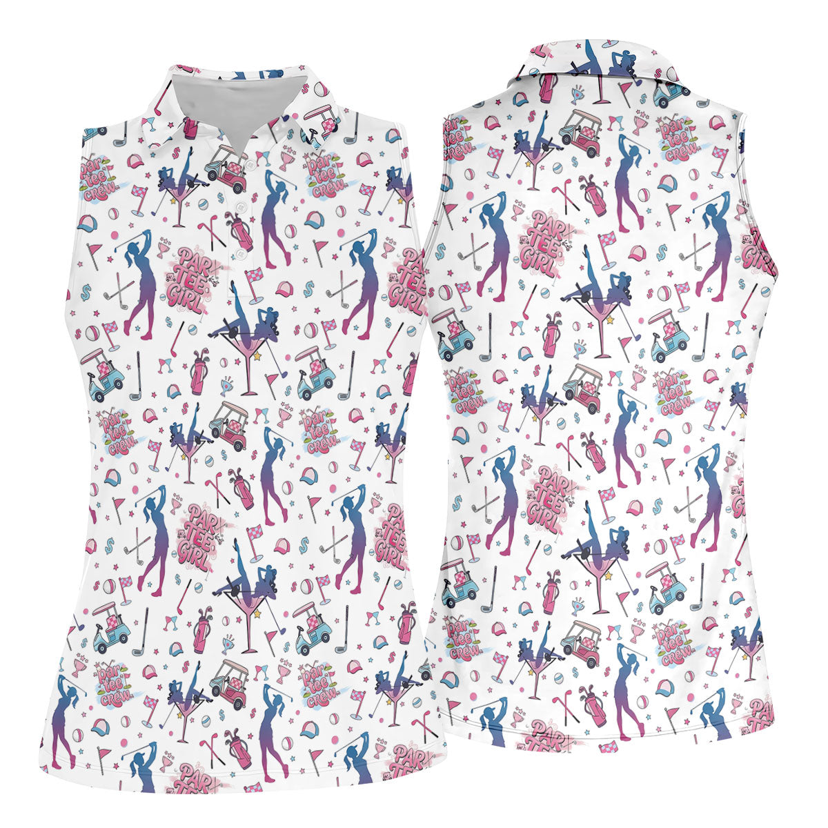 Funny Par Tee Girl Golfer Pattern Golf Polo Shirt, Ladies Golf Shirts, Golf Tops For Women