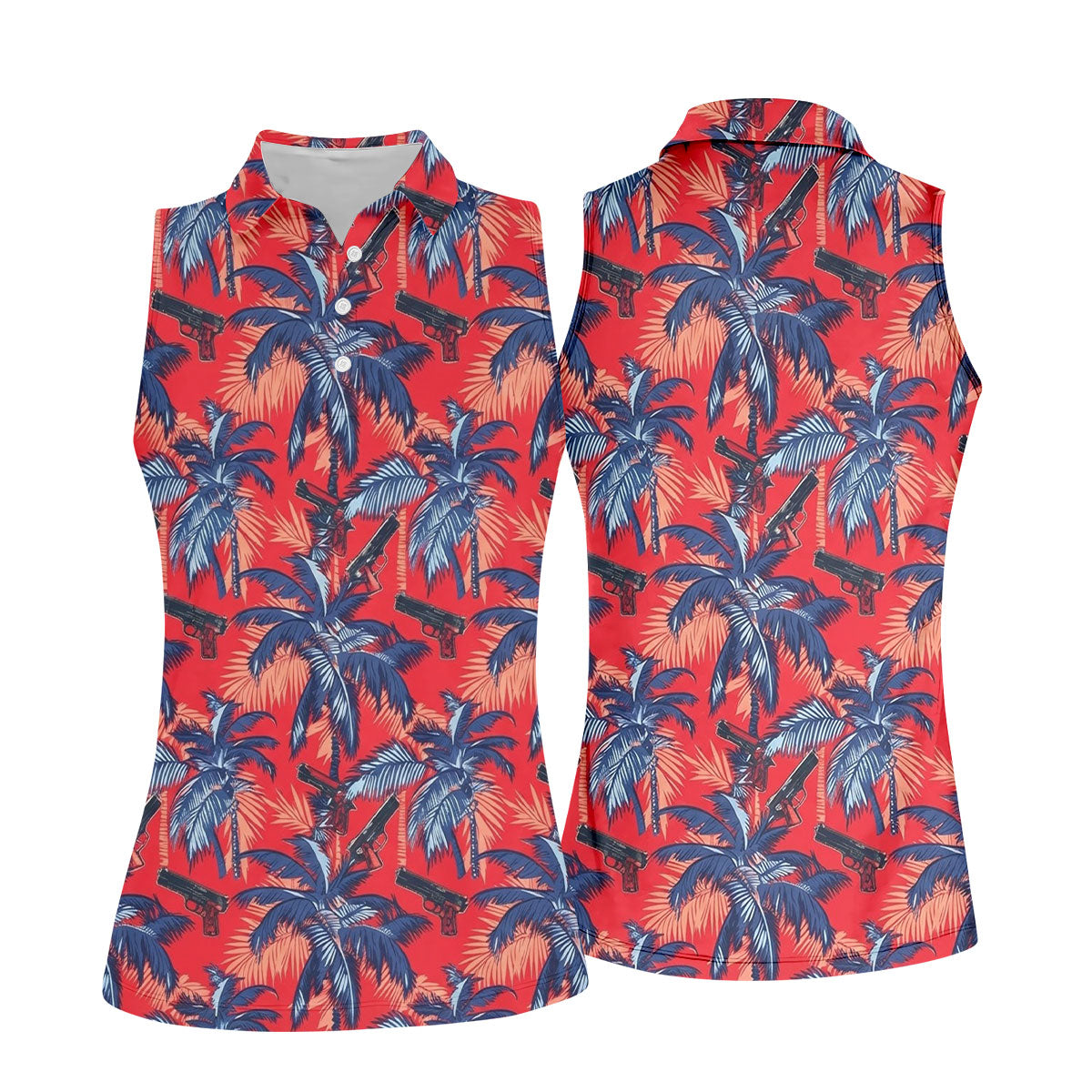 Hawaiian Palm Tree Military Theme Red Golf Shirt, Women Golf Top, Ladies Golf Shirts