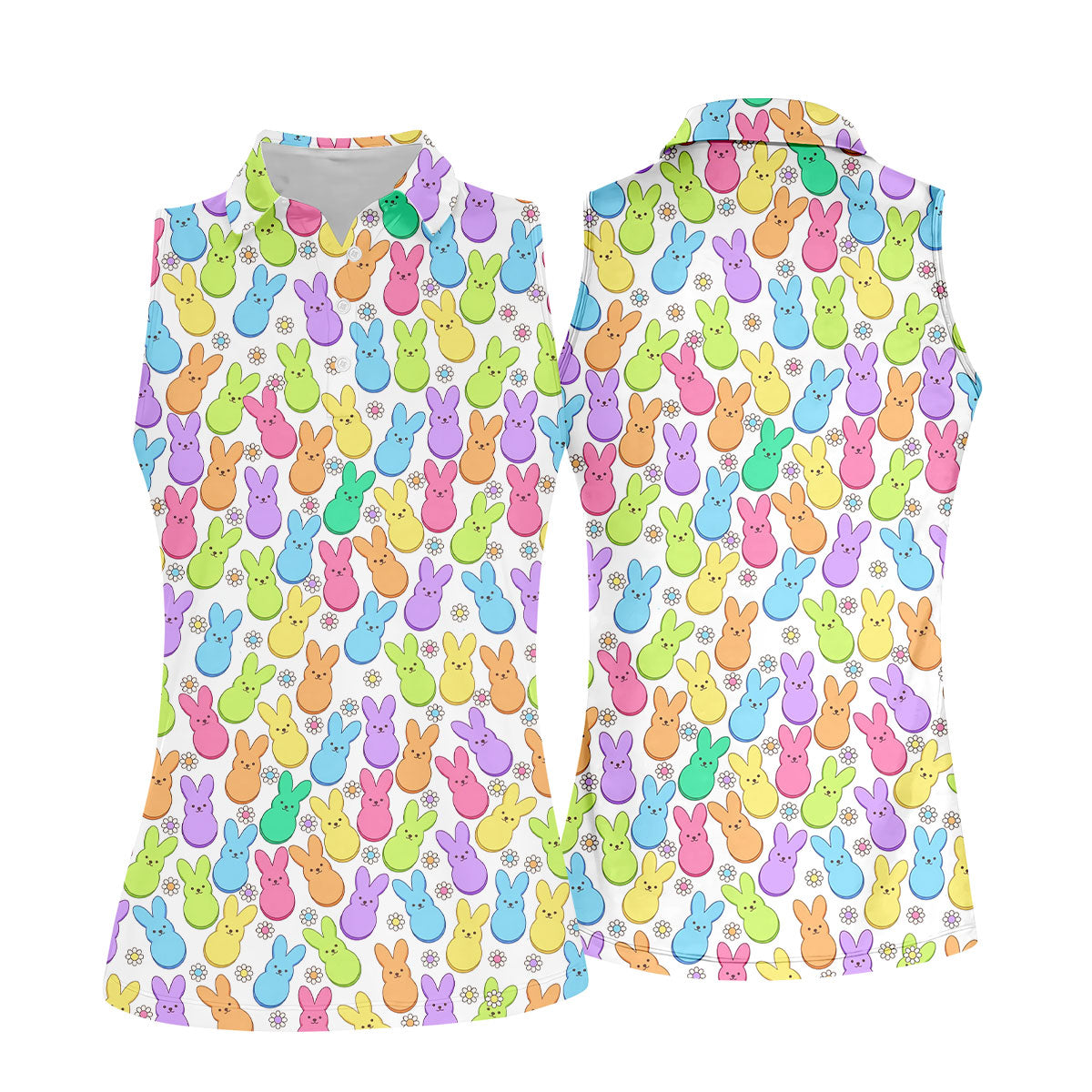 Pastel Easter Peeps Daisy Pattern Women Golf Top, Cute Golf Outfit, Ladies Golf Shirts