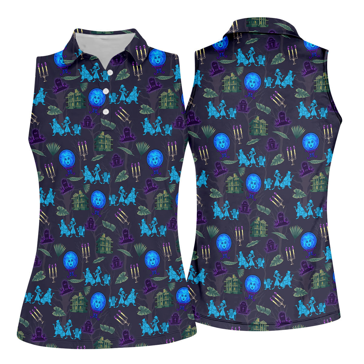 Crystal Ball Ghost Trio Halloween Polo Shirt, Printed Golf Shirt, Women’s Golf Apparel