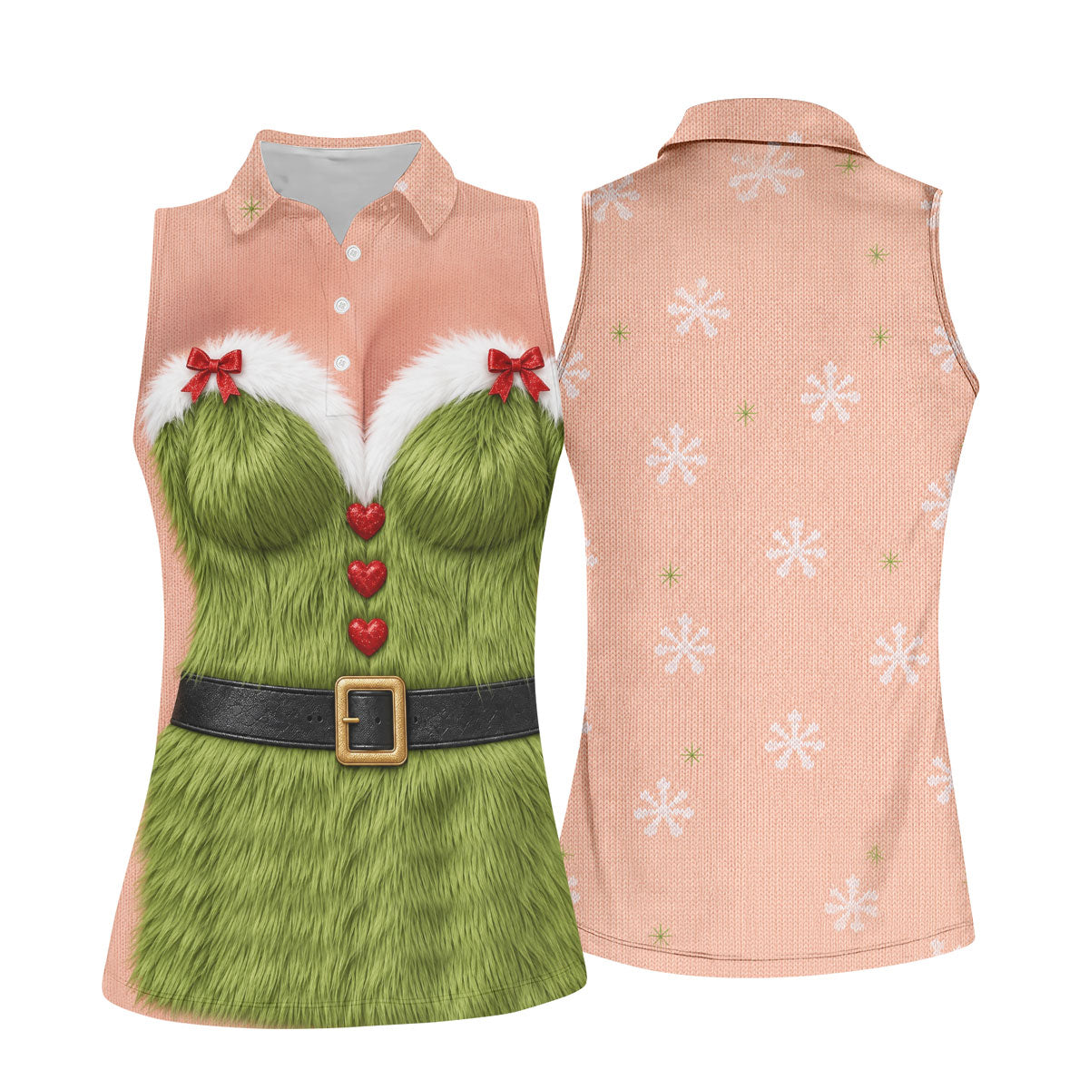 Funny Green Furry Christmas Costume Polo Shirt, Women’s Golf Polo, Ladies Golf Tops