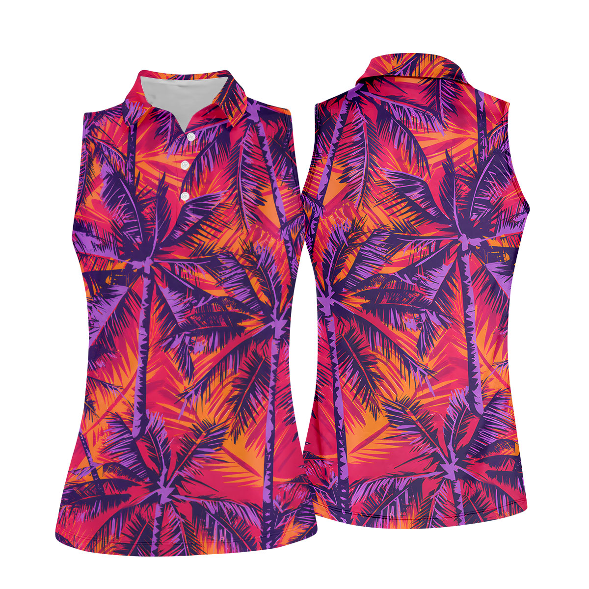 Purple Palm Tree Tropical Island Golf Shirt, Golf Polo For Women, Printed Golf Shirt