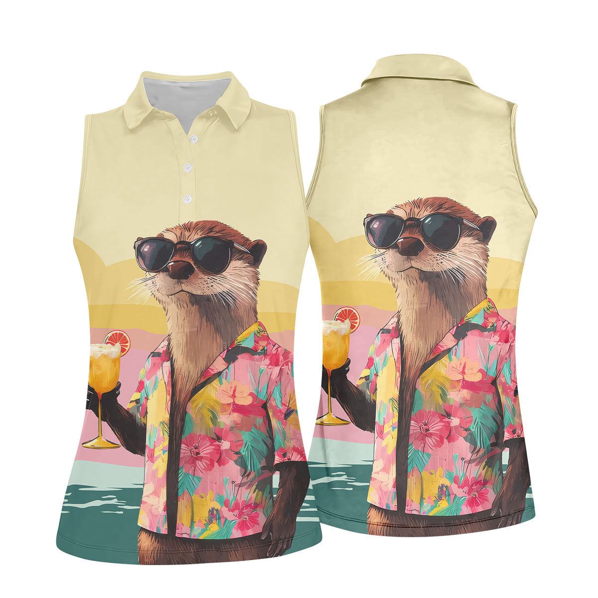 Funny Otter Tropical Theme Hawaiian Golf Shirt, Golf Shirt For Women, Golfing Apparel