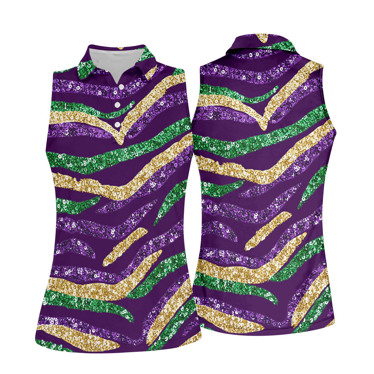 Purple Green Gold Sequin Pattern Purple Golf Shirt, Mardi Gras Golf Shirt, Women's Golf Tops, Ladies Golf Shirts