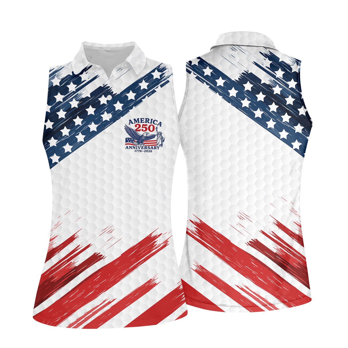 250th Anniversary Golf Ball Pattern Bald Eagle Logo 4th Of July Golf Shirt, Patriotic Golf Shirt For Women