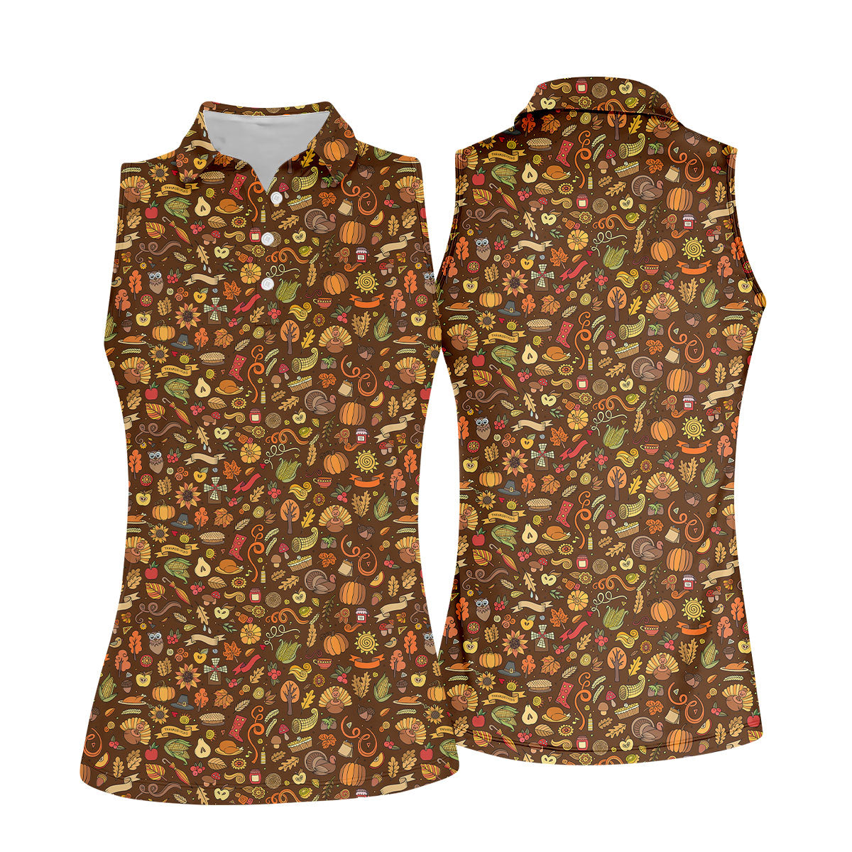 Turkey Pumpkin Funny Golf Shirts Women, Brown Golf Shirt, Thanksgiving Day Gifts, Ladies Golf Polos