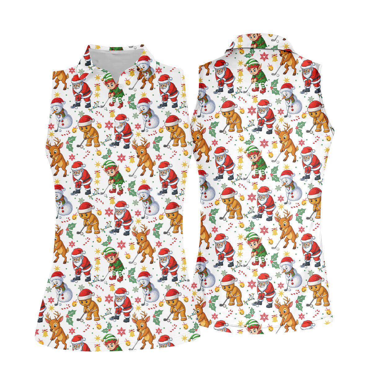 Funny Christmas Characters Ladies Golf Tops, Cute Golf Outfit, Fun Women's Golf Shirts, Christmas Golf Shirt