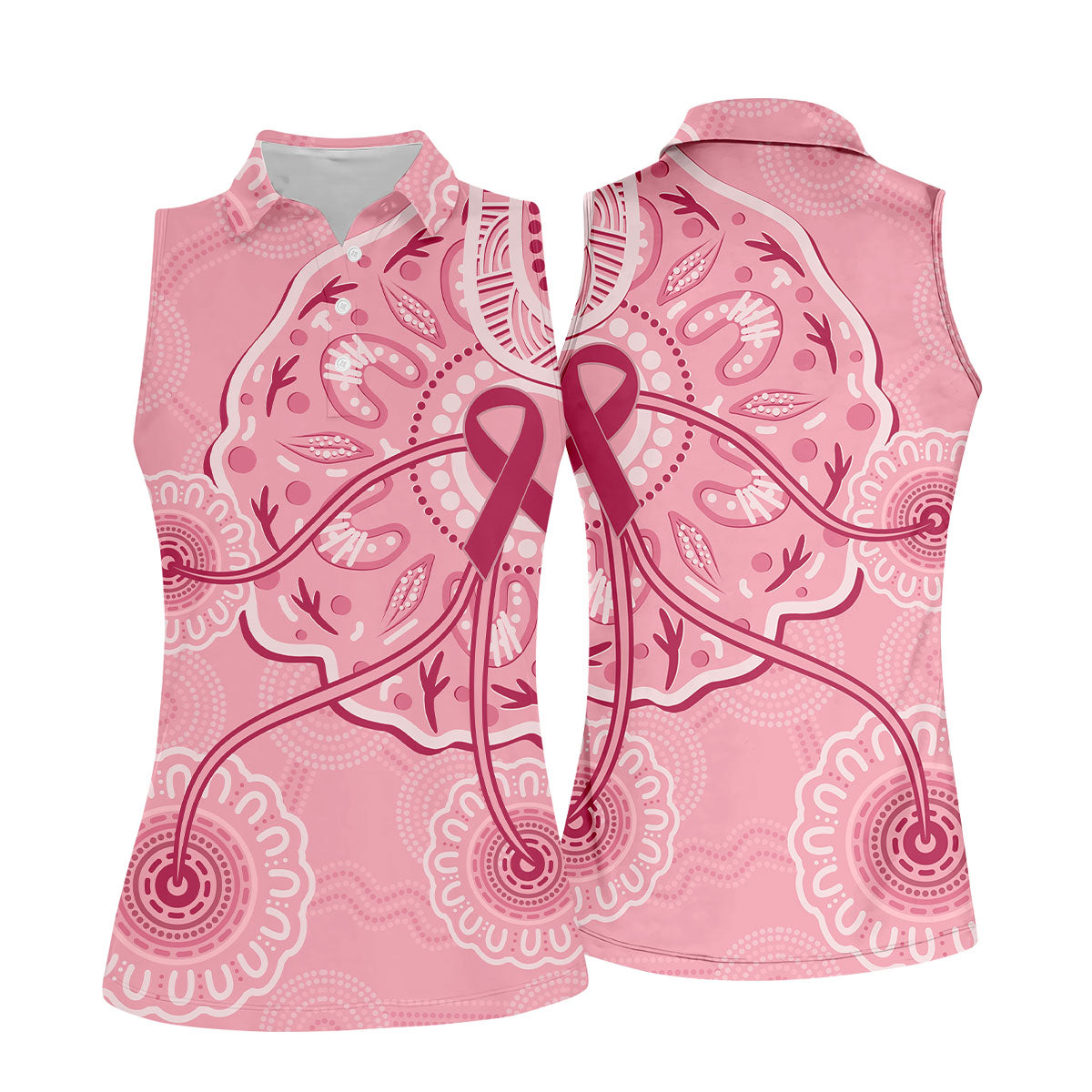 Australia Indigenous Pink Ribbon Women's Golf Shirt, Breast Cancer Awareness Shirt, Golf Shirts For Women