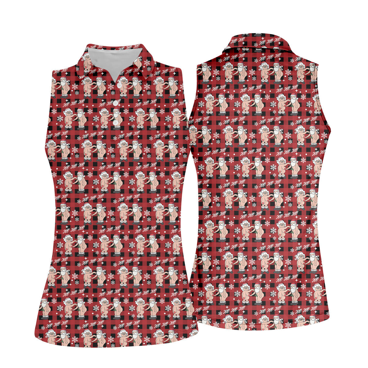 Ho Ho Ho Naughty Couple Funny Santa Christmas Golf Shirt, Fun Women's Golf Shirts, Ladies Golf Polos