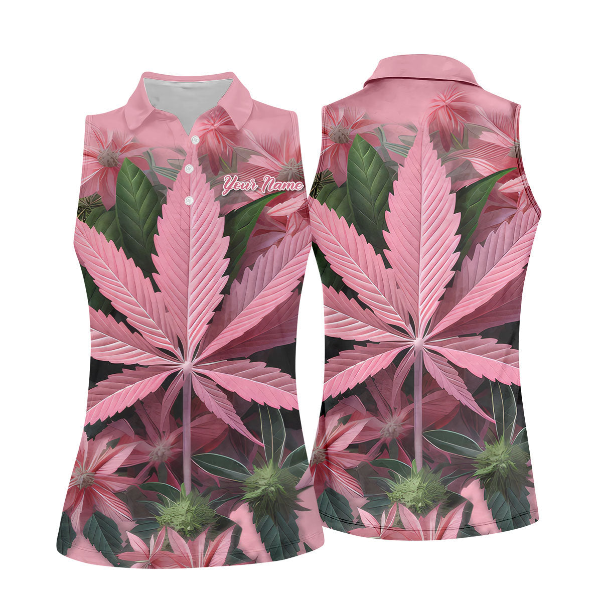 Pink Marijuana Leaf Women's Golf Shirt, Funny Weed Golf Shirt, Custom Ladies Golf Shirt, Ladies Golf Polos