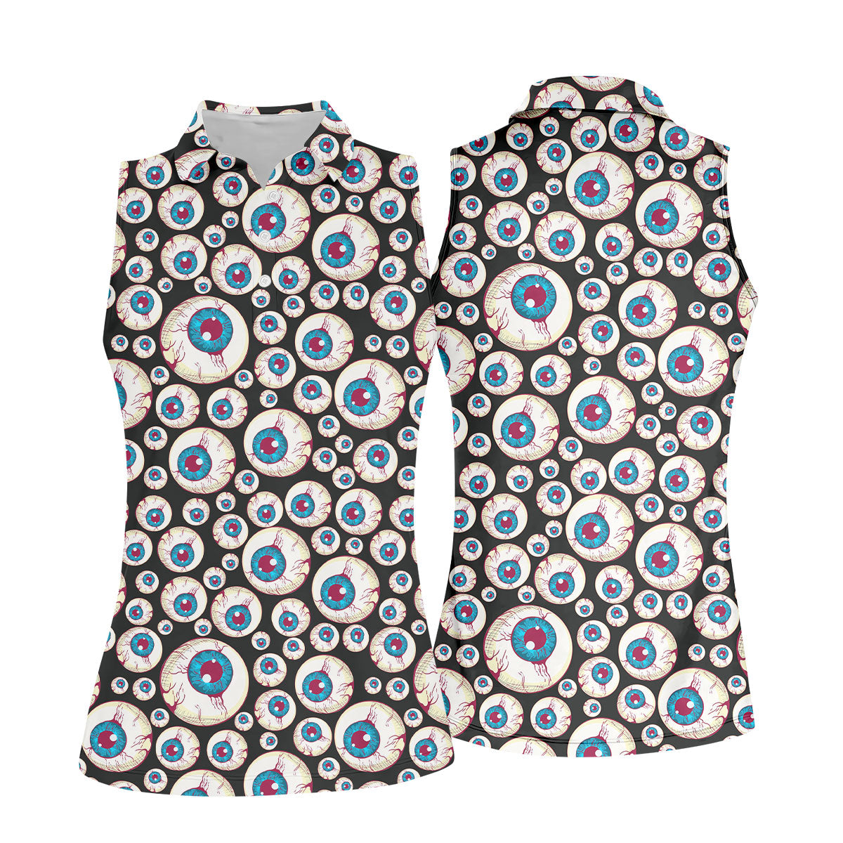 Black And White Eyeball Pattern Women's Golf Tops, Unique Gift For Golfer, Ladies Golf Shirts