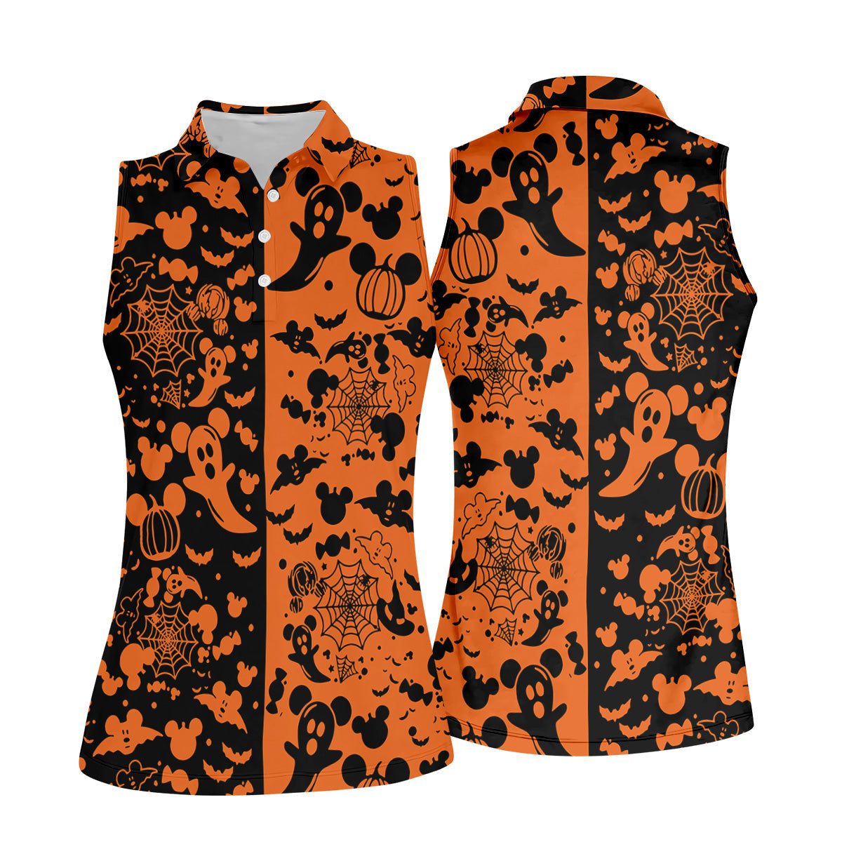 Cute Animated Ghost Black And Orange Halloween Golf Shirt, Fun Women's Golf Shirts, Ladies Golf Polos
