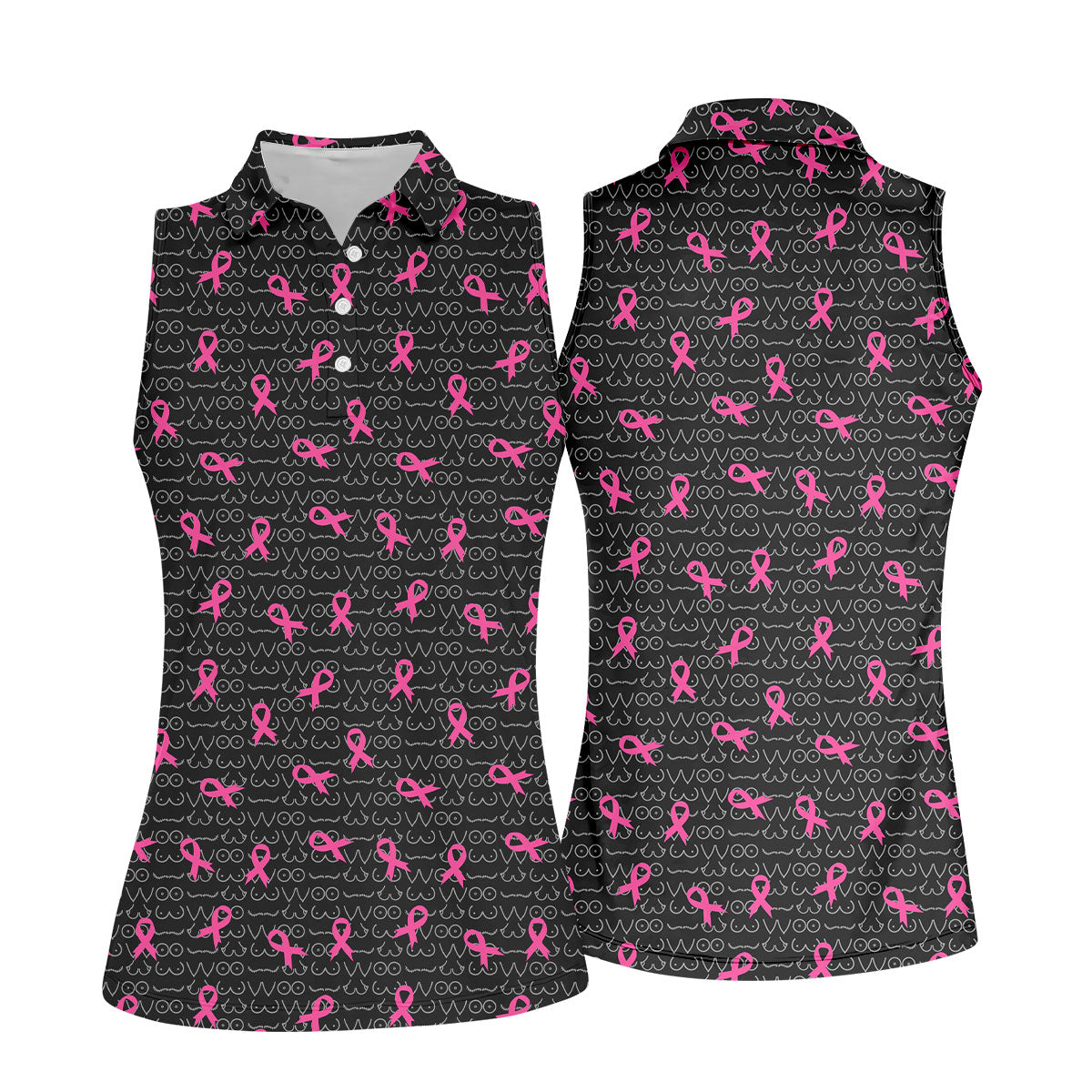 Black Golf Polo With Pink Ribbon, Women's Golf Polo ShirtBreast Cancer Awareness Shirt, Funny Golf Shirt